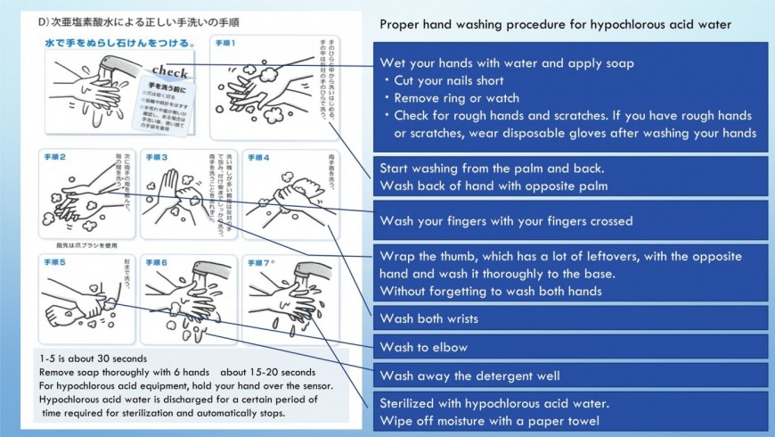 Proper hand washing procedure for hypochlorous acid water